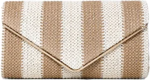 Straw Clutch Bag Women Summer Woven Handbag Striped Chain Crossbody Envelope Shoulder Boho Beach Evening Party Purse
