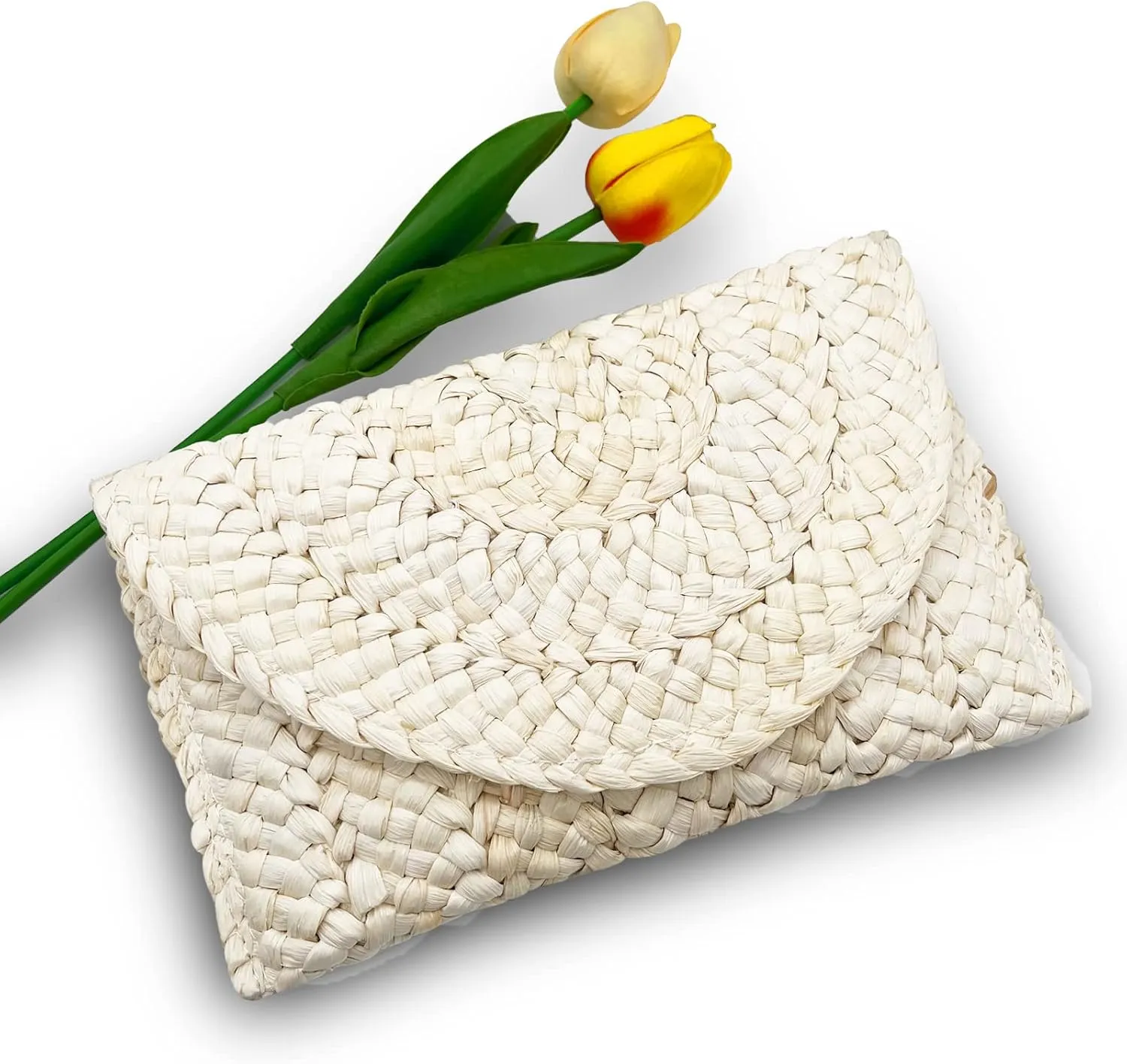 Straw Clutch Purses for Women Woven Straw Beach Handbag Envelope Rattan Clutch for Summer