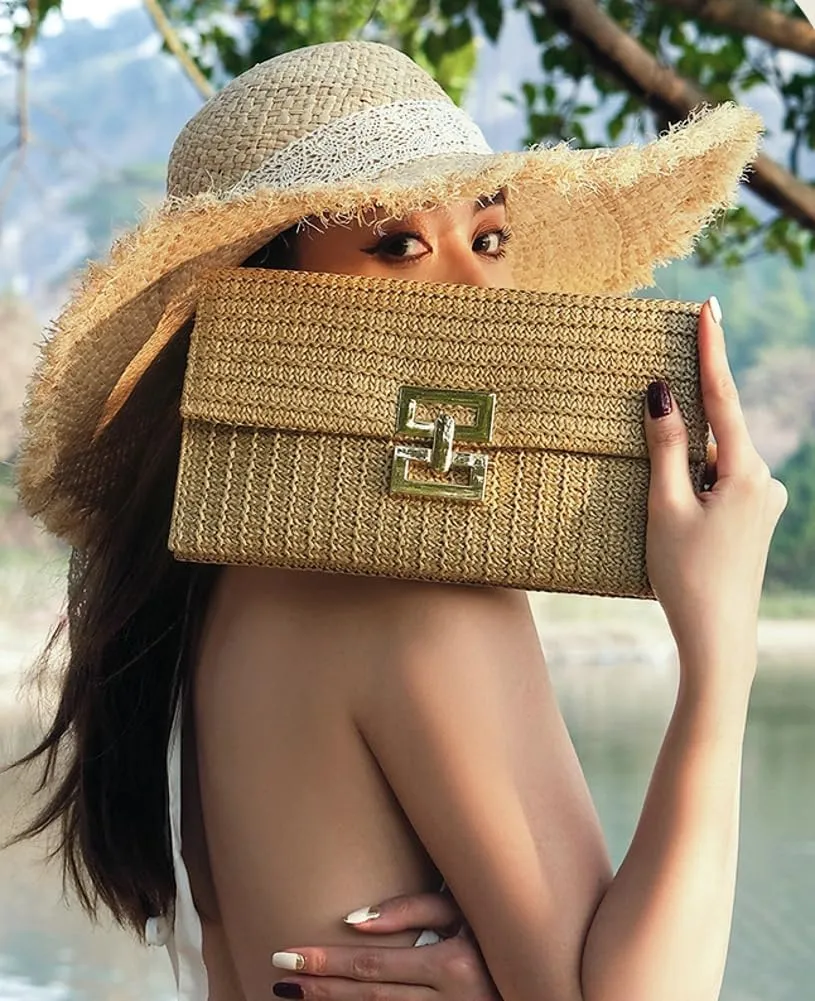 Straw Handbags for Women Straw Clutch Summer Bag Beach Bag Casual Straw Purses 2024