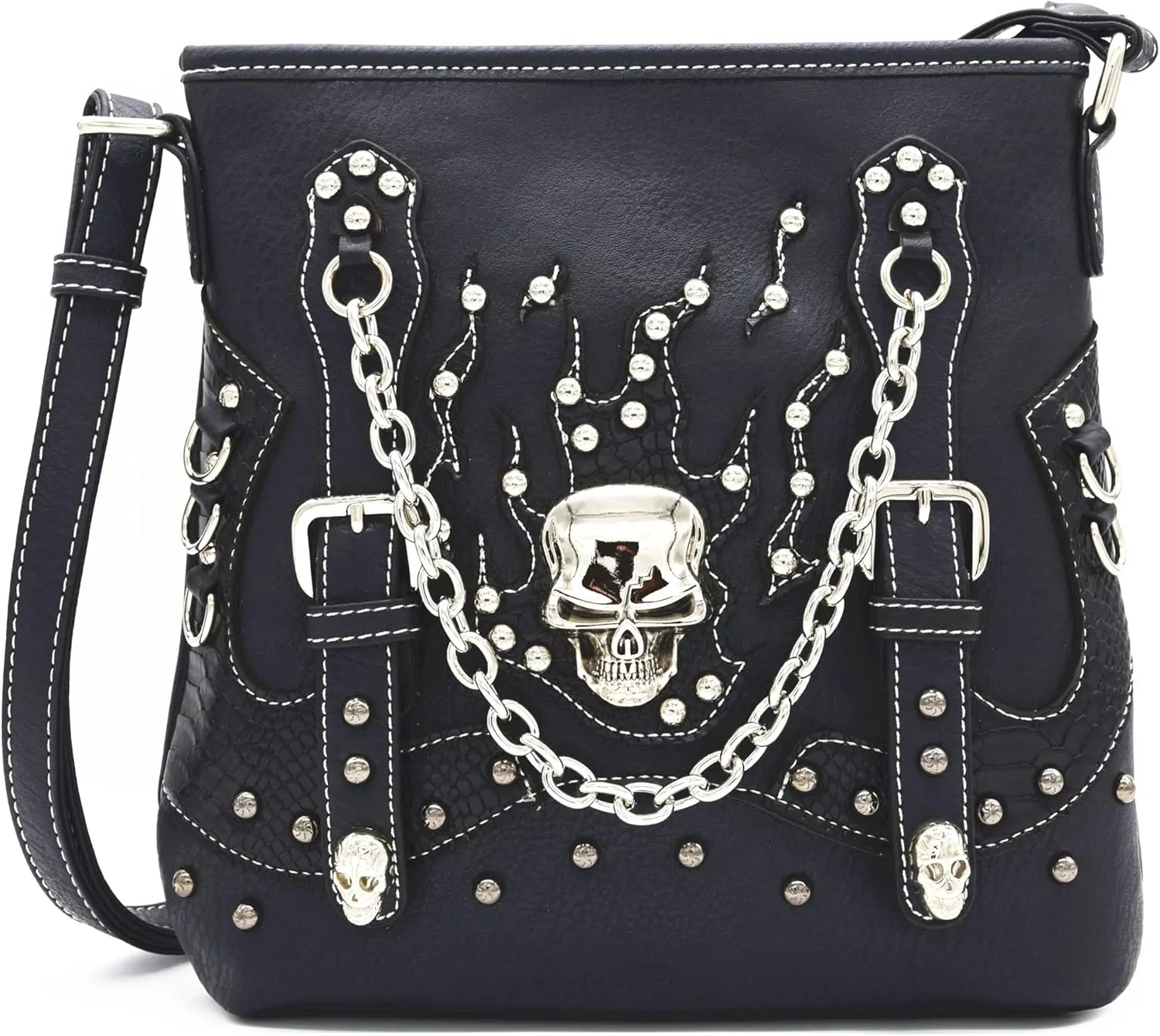Sugar Skull Day of the Dead Cross Bone Rock Metallic Purse Skeleton Leather Purse Women Crossbody Handbag Shoulder Bag