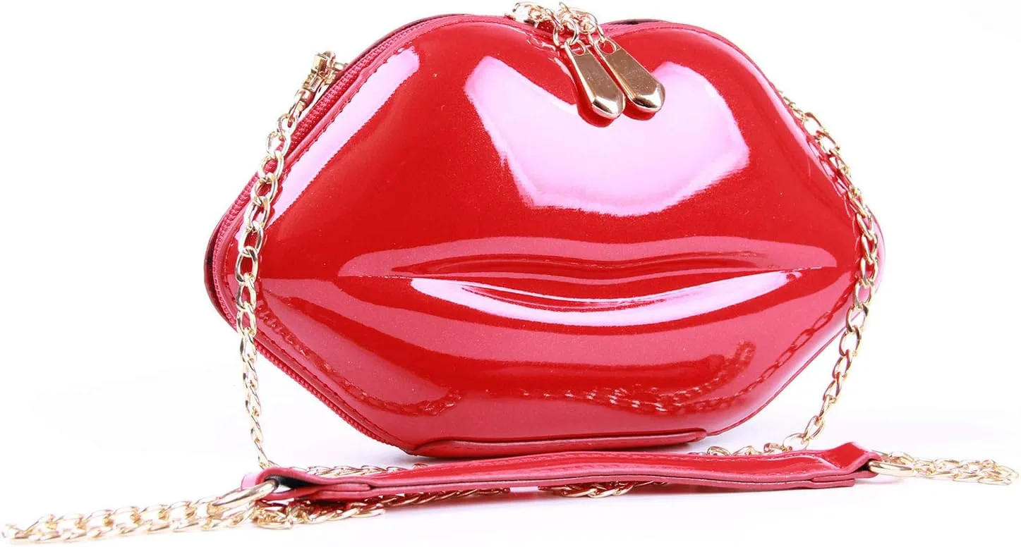SUKUTU Patent Leather Lip Purse Box Clutch Lip Shaped Party Prom Unique Design Purses Womens Evening Clutch for Teen Girls