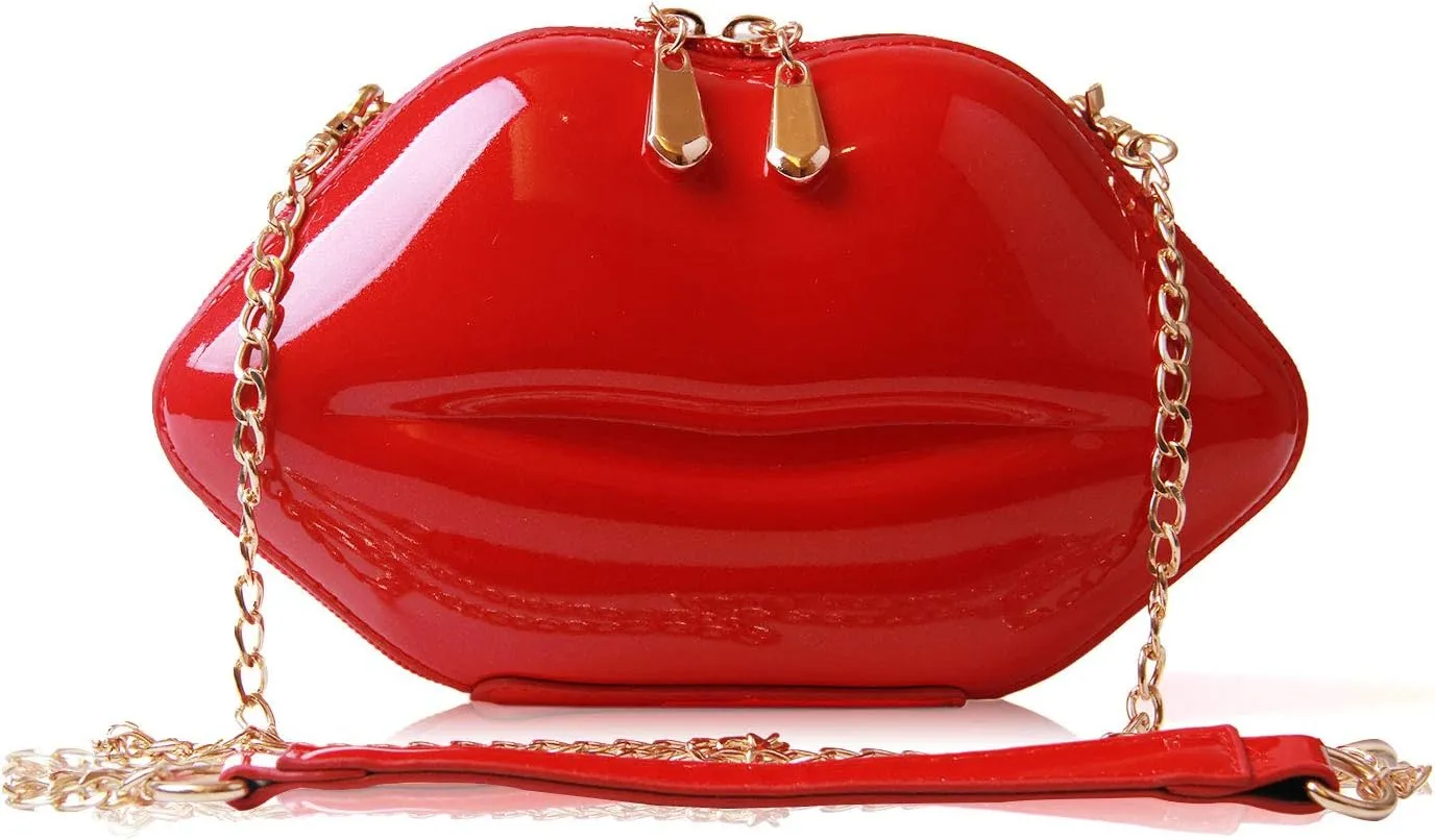 SUKUTU Patent Leather Lip Purse Box Clutch Lip Shaped Party Prom Unique Design Purses Womens Evening Clutch for Teen Girls