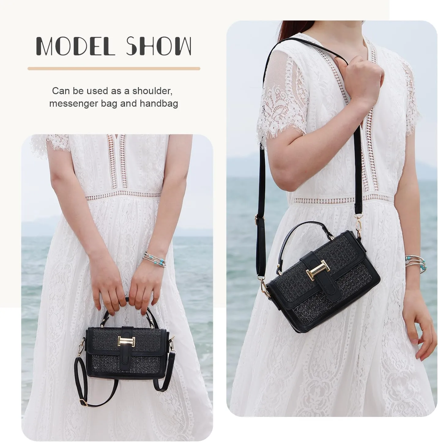 SUKUTU Summer Straw Shoulder Bag for Women Stylish Beach Vacation Crossbody Clutch Purses Handbag