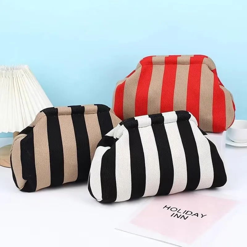 Summer Beach Clutch Purses for Women Woven Crochet Handbags Dumpling Clutch Ruched Cloud Purse Casual Colorblock Bag