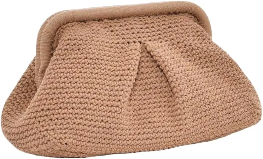Summer Beach Clutch Purses for Women Woven Crochet Handbags Dumpling Clutch Ruched Cloud Purse Casual Colorblock Bag