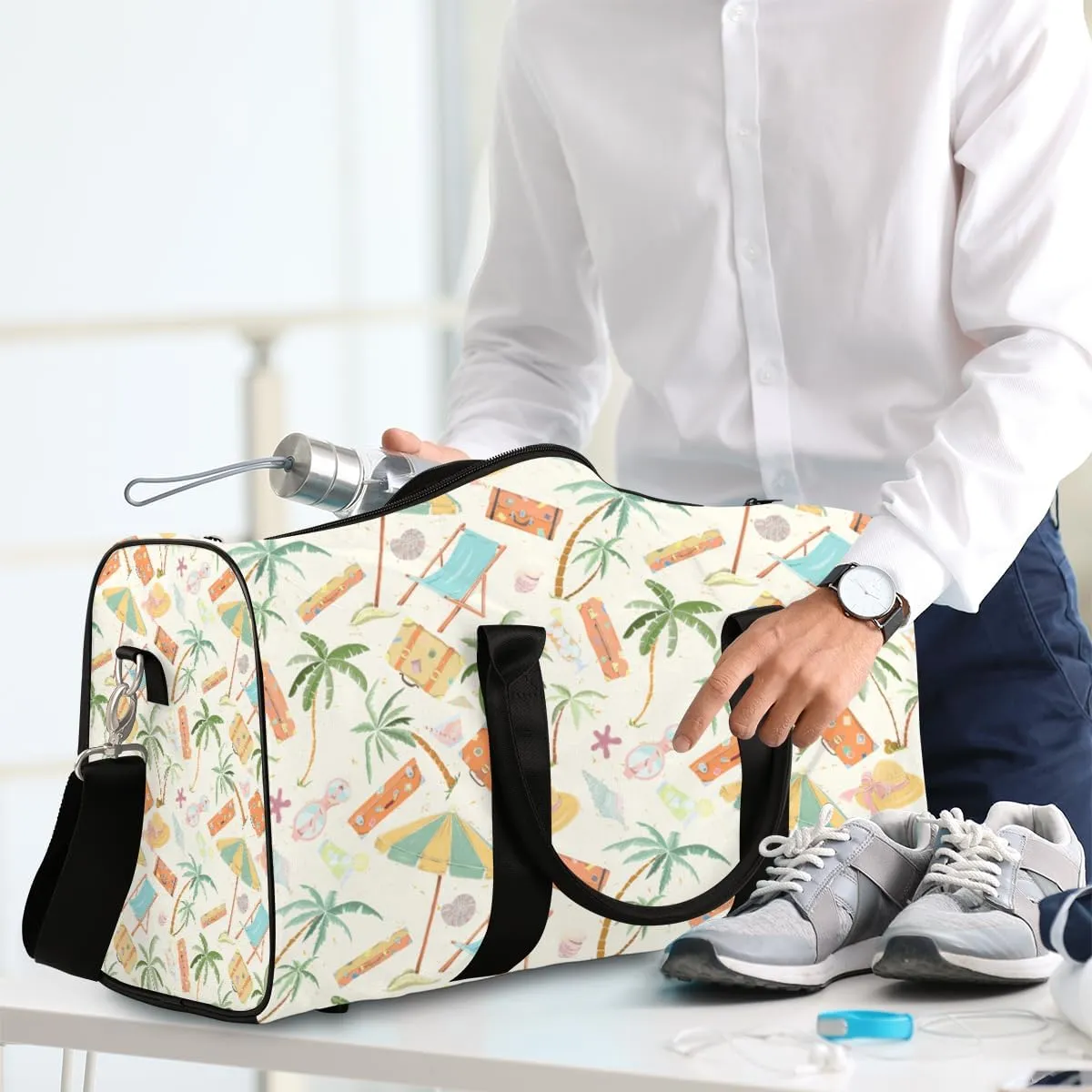 Summer Beach Themed Travel Duffle Bag, Weekender Bags for Women Men, Carry on Overnight Bag Waterproof Gym Bags, Hospital Bag for Labor and Delivery