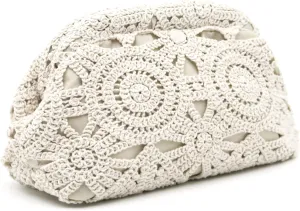 Summer Clutch Purses for Women Cloud Dumpling Pouch Woven Clutch Crochet Beach Bag Evening Handbag