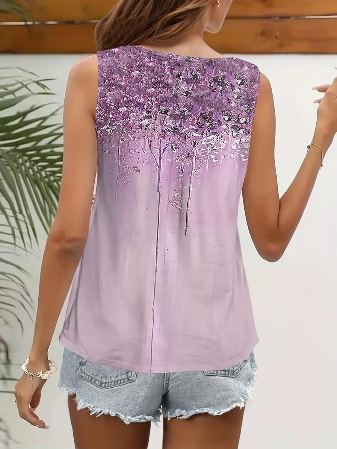 Summer Tank Tops for Women Pleated Square Neck O Ring Shoulder Sleeveless Shirts Casual Loose Fit Trendy Blouses