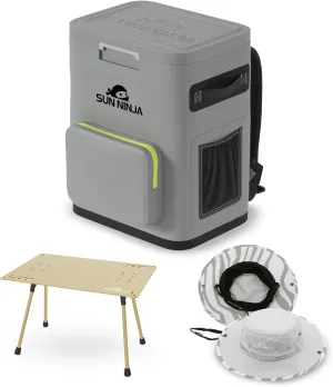 SUN NINJA Backpack Cooler Bundle with Foldable Camping Table and Reversible Bucket Hat - Insulated 36-Can Capacity, UPF 50  Sun Protection, Lightweight Aluminum Outdoor Picnic Table