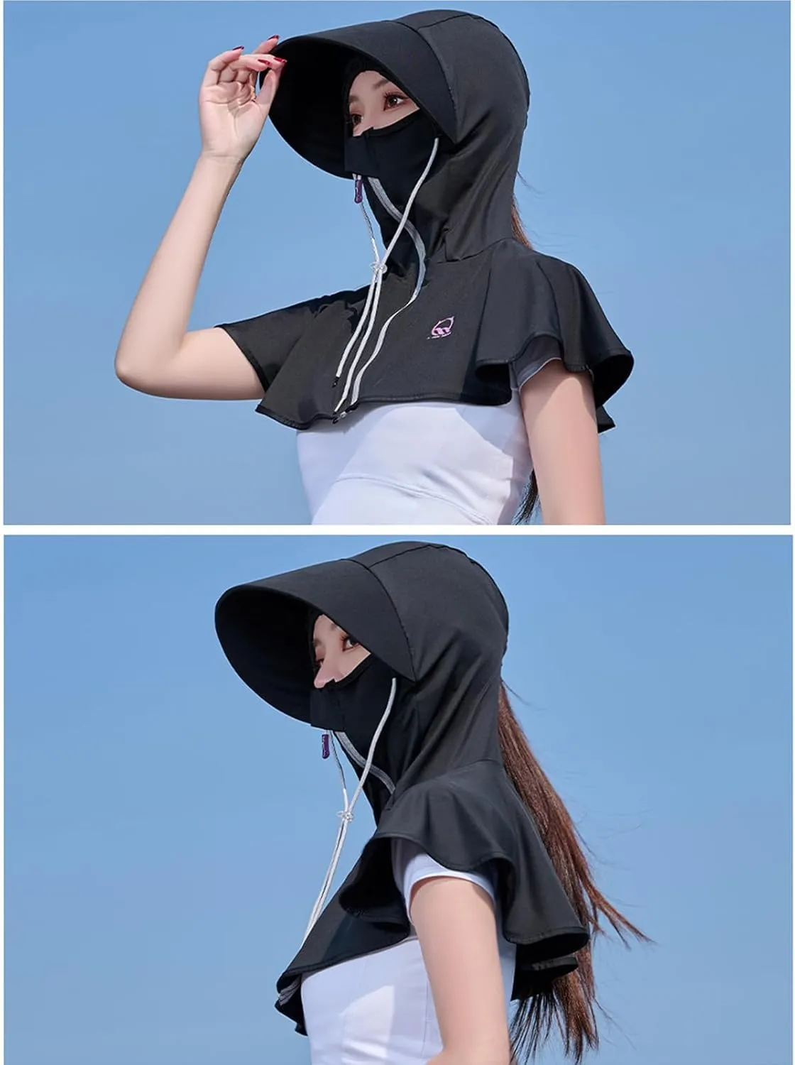 Sun Protection Face Mask, Women UPF50  Full Face Cover, UV Protection Shoulder, Cooling Neck Gaiter for Cycling
