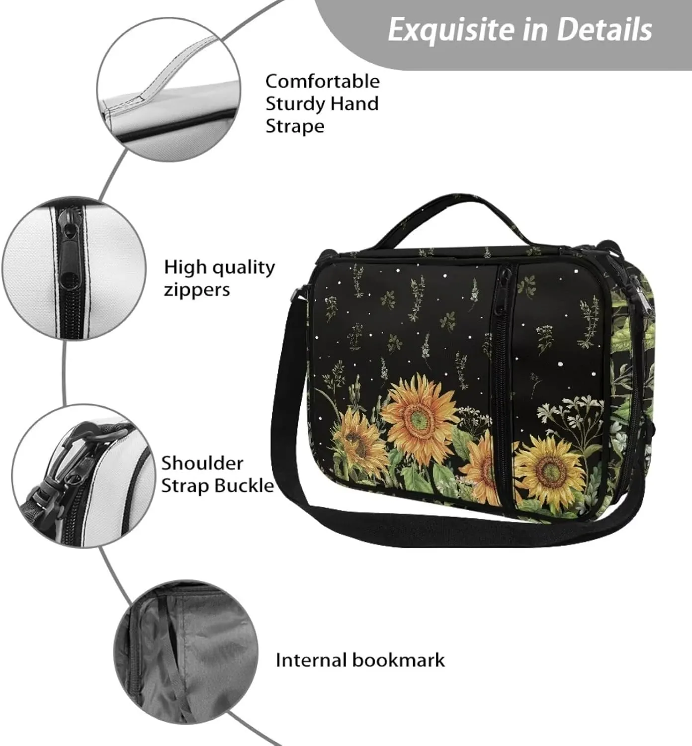 Sunflower Bible Cover Bible Cover Case for Women Girls Scripture Bag Book Protective Carrying Carrier with Pockets Standard Size Bible Carrying Case