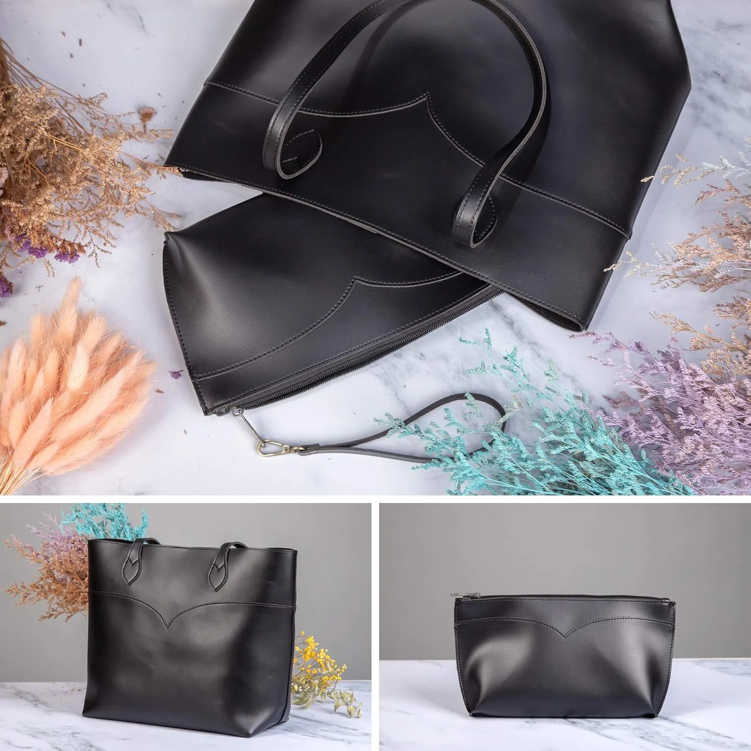 SUNLIGHT LEAVES Tote Bag For Women Vegan Leather Simple Vintage Shoulder Retro Handbag Classic A4 Purse