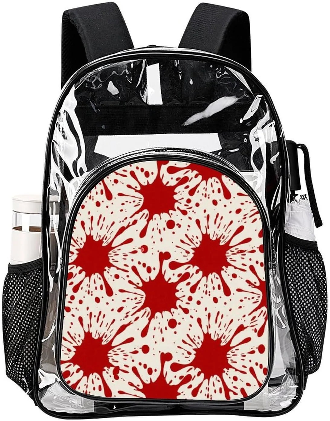 Supdreamc Lightweight Backpack for Gym Travel Bicycle - Big Capacity Multipurpose Transparent Carry On Bag, Splatter Red Blood Art Travel Hiking Bag & Day Pack
