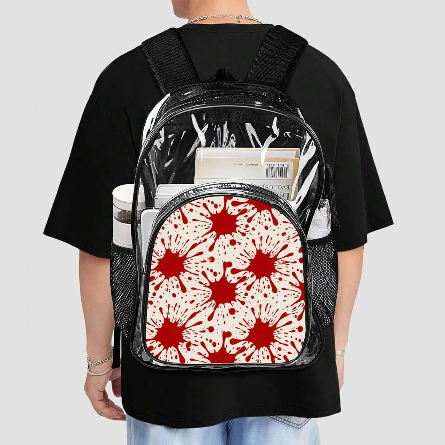 Supdreamc Lightweight Backpack for Gym Travel Bicycle - Big Capacity Multipurpose Transparent Carry On Bag, Splatter Red Blood Art Travel Hiking Bag & Day Pack