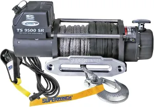 Superwinch 1595201 Tiger Shark 9500SR 12V DC Winch 9,500lb(4,309kg) Single Line Pull with Hawse Fairlead 3/8" x 80' Synthetic Rope Corded Handheld Remote