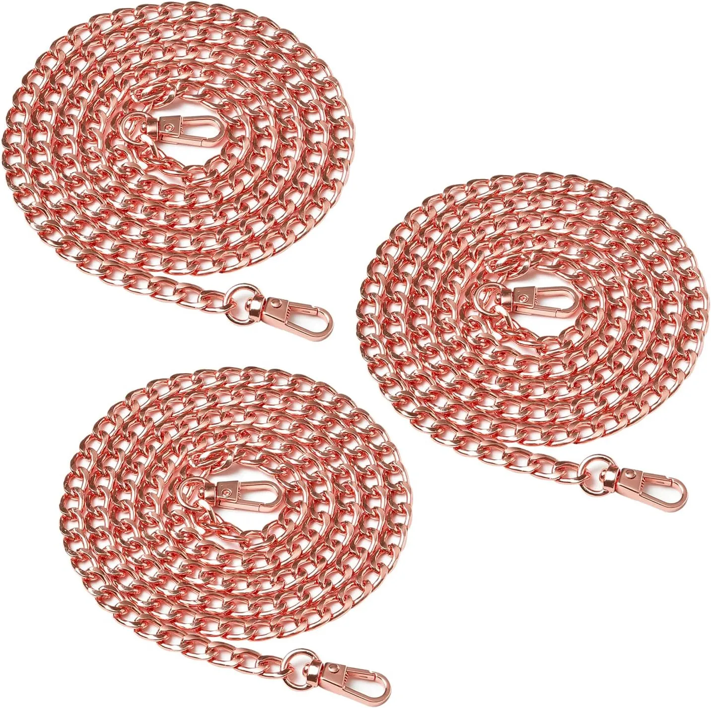 Supkiir Purse Chain Strap, 3Pcs Luxury Fashion 47 Inche Replacement Flat Metal Chain with Buckles Set for DIY Shoulder Cross Body Bag Handbag Purse, Rose Gold