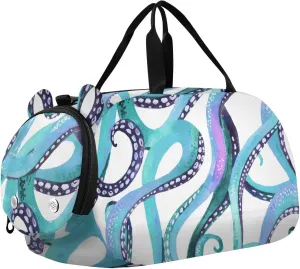 susiyo Small Duffle Bag Blue Octopus Tentacles Kids Duffle Bag for Boys Girls Dance Bag Gym Bag