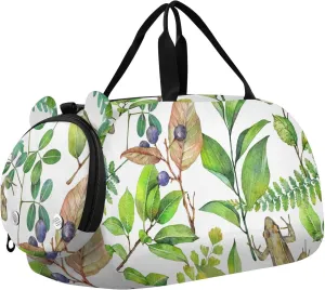susiyo Small Duffle Bag Watercolor Green Leaves Branch Kids Duffle Bag for Boys Girls Dance Bag Gym Bag