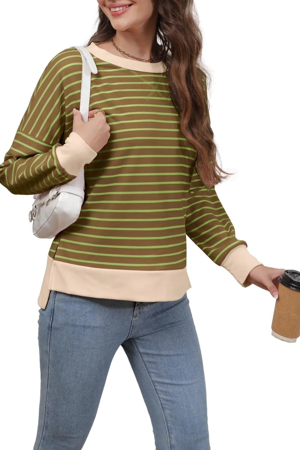 Sweaters for Women Long Sleeve Sweatshirt Fall Fashion 2024 Colorblocking Pullover Striped Sweater Tops
