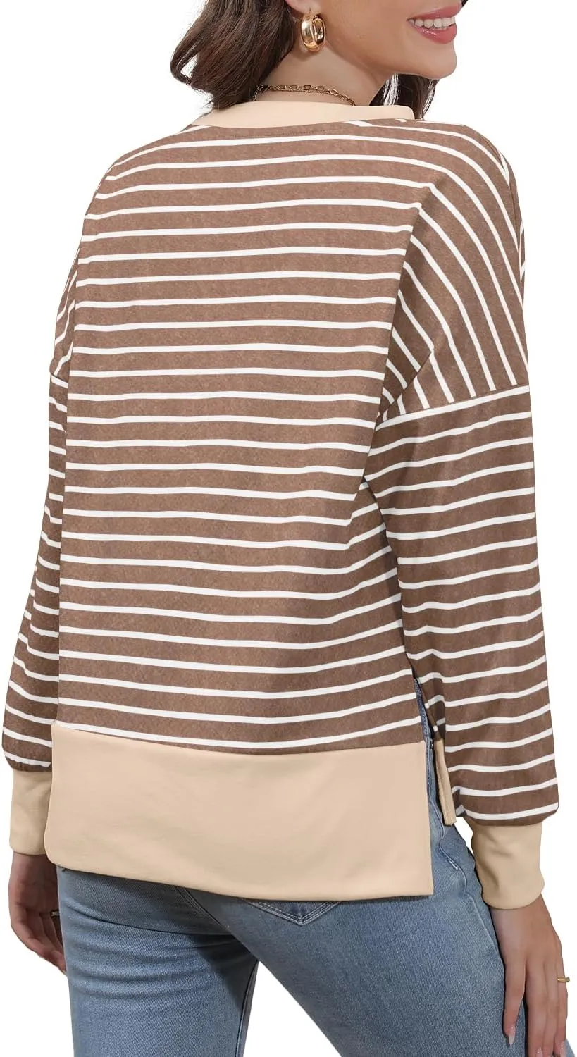 Sweaters for Women Long Sleeve Sweatshirt Fall Fashion 2024 Colorblocking Pullover Striped Sweater Tops