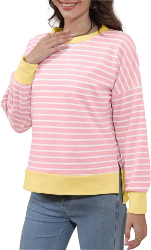 Sweaters for Women Long Sleeve Sweatshirt Fall Fashion 2024 Colorblocking Pullover Striped Sweater Tops
