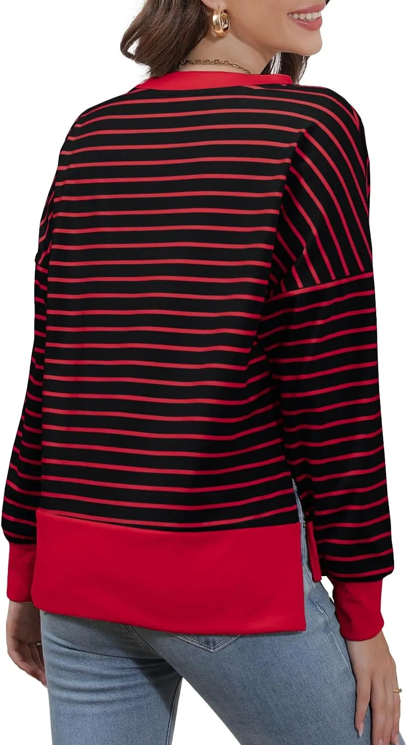 Sweaters for Women Long Sleeve Sweatshirt Fall Fashion 2024 Colorblocking Pullover Striped Sweater Tops