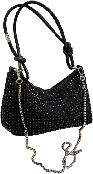 SweatyRocks Women's Rhinestone Shoulder Bag Top Handle Chain Strap Evening Clutch Purses