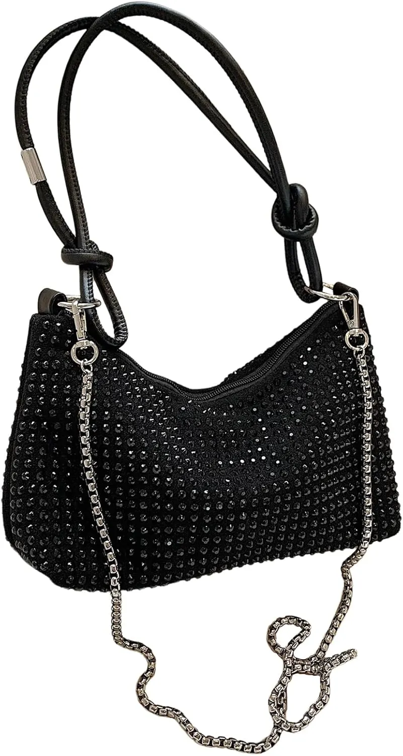 SweatyRocks Women's Rhinestone Shoulder Bag Top Handle Chain Strap Evening Clutch Purses