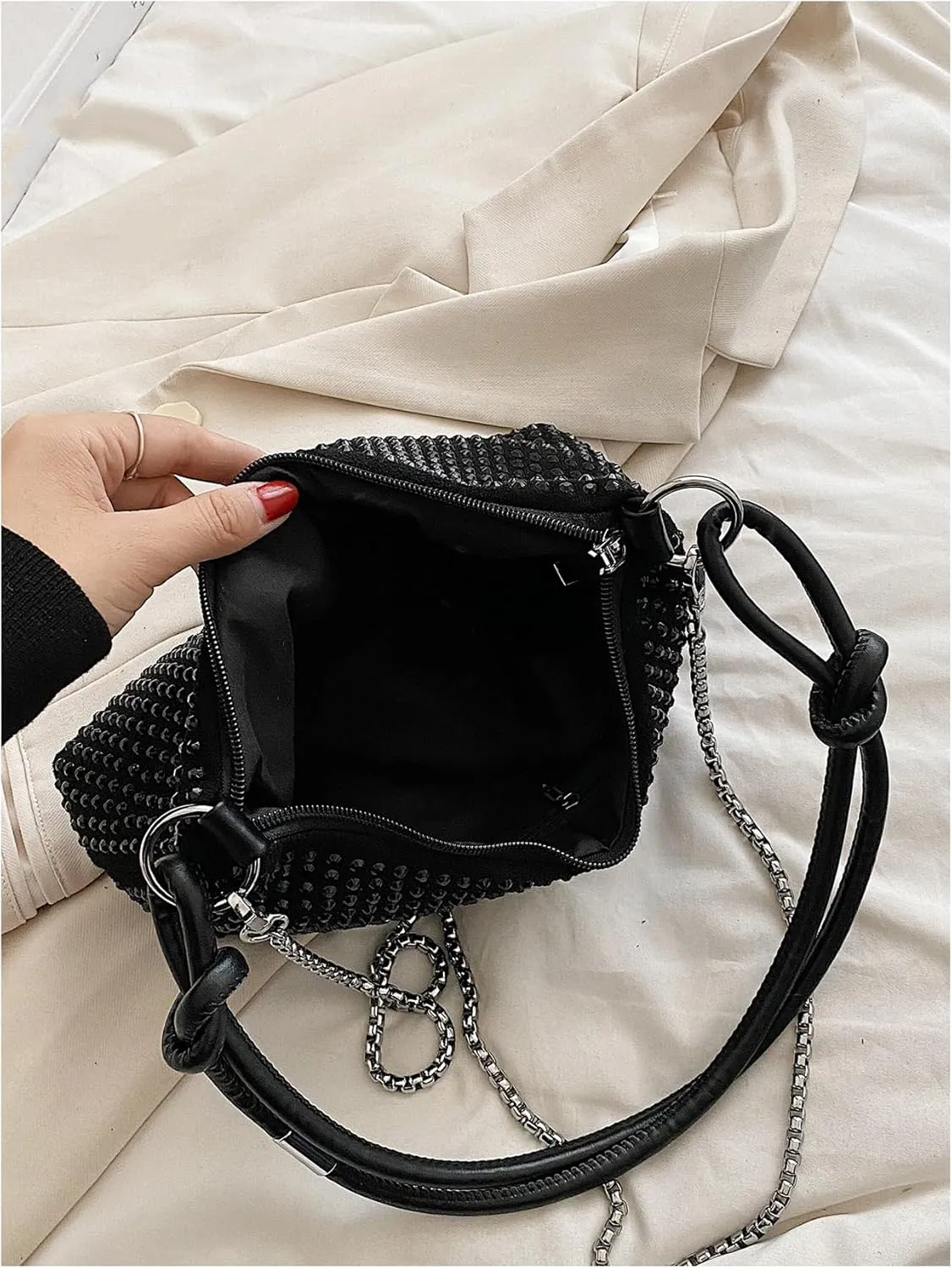 SweatyRocks Women's Rhinestone Shoulder Bag Top Handle Chain Strap Evening Clutch Purses