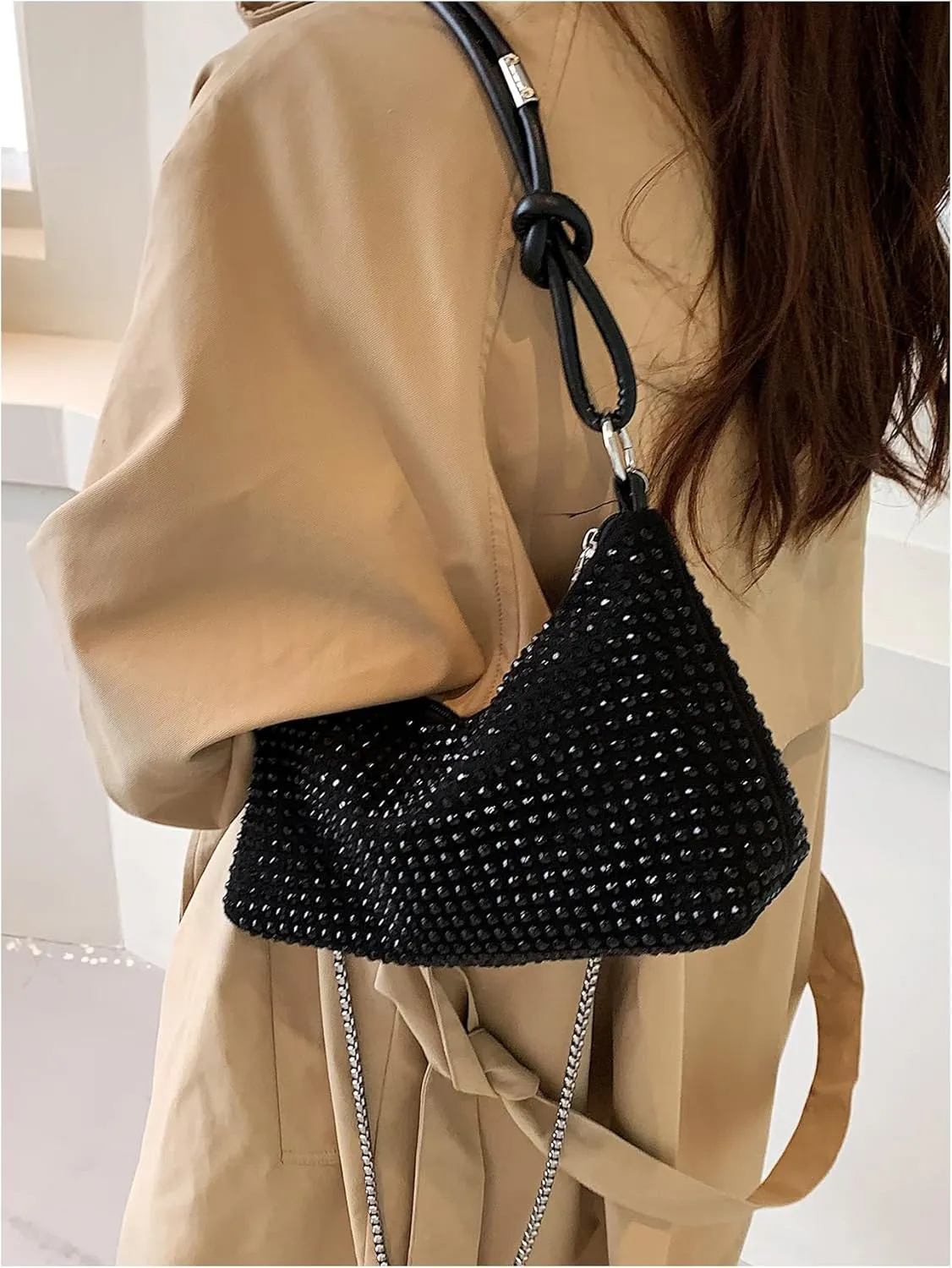 SweatyRocks Women's Rhinestone Shoulder Bag Top Handle Chain Strap Evening Clutch Purses