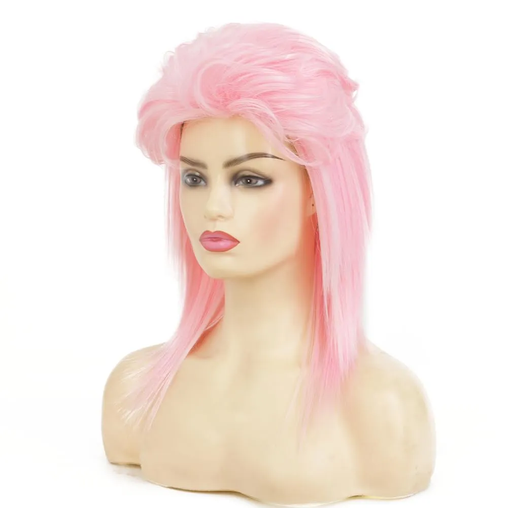 Swiking Pink Mullet Wigs for Women 70s 80s Rocker Shoulder Length Hair Shaggy Layered Fluffy Wig Cosplay Halloween Costume Replacement Wigs(Pink