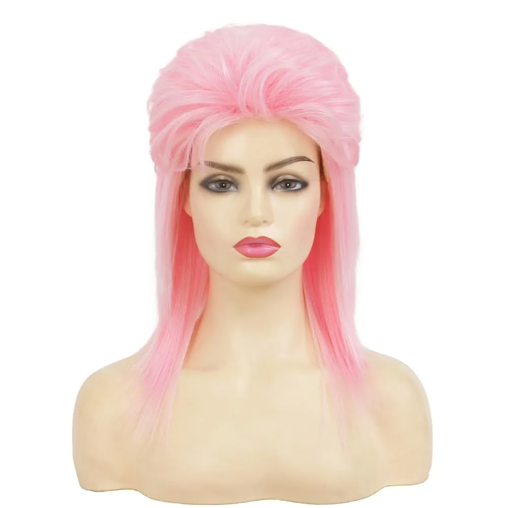Swiking Pink Mullet Wigs for Women 70s 80s Rocker Shoulder Length Hair Shaggy Layered Fluffy Wig Cosplay Halloween Costume Replacement Wigs(Pink