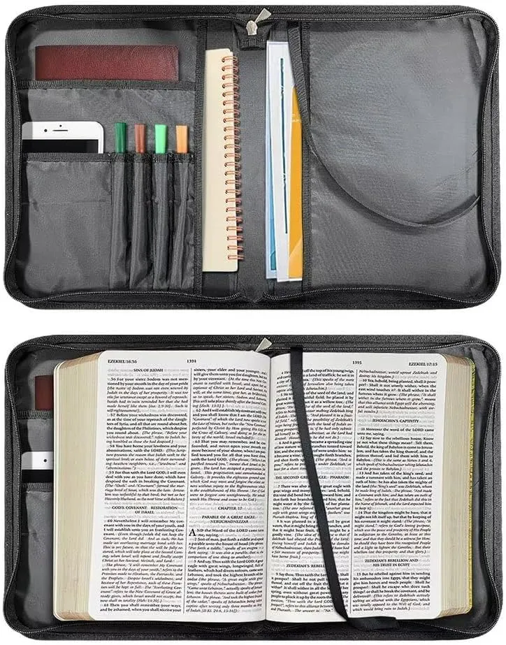 Talayituse Boho Mandala Highland Cattle Print Bible Cover for Women Men PU Leather Bible Case Church Bag with Handle Lightweight Bible Study Tools Christian Tote Bags with Shoulder Strap, L