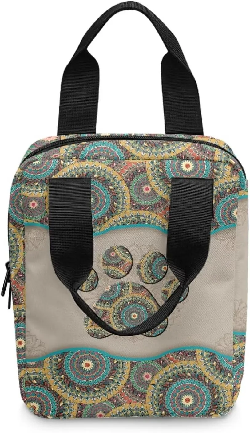 Talayituse Boho Mandala Print Bible Covers for Women Girl Dog Paw Design Bible Case Carrying Tote Bag Scripture Handbag Church Bag Bible Protector with Top Handle and Front Zipper Pocket