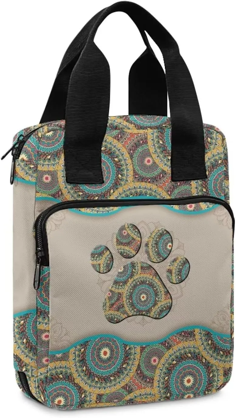Talayituse Boho Mandala Print Bible Covers for Women Girl Dog Paw Design Bible Case Carrying Tote Bag Scripture Handbag Church Bag Bible Protector with Top Handle and Front Zipper Pocket
