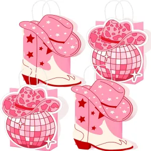 TbYGCTGS 16 Pcs Cowgirl Birthday Party Favors Bags Cowgirl Boots Paper Bags Pink Disco Party Paper Bags Western Theme Party Favors Bags Cowgirl Birthday Bachelorette Baby Shower Party Supplies