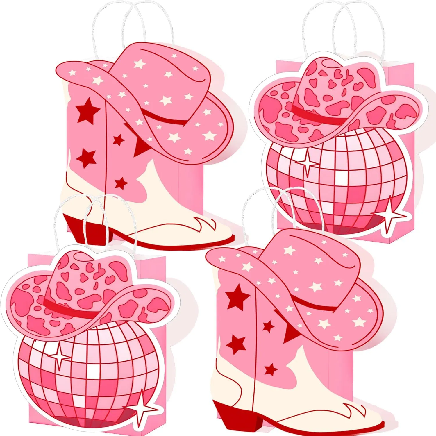 TbYGCTGS 16 Pcs Cowgirl Birthday Party Favors Bags Cowgirl Boots Paper Bags Pink Disco Party Paper Bags Western Theme Party Favors Bags Cowgirl Birthday Bachelorette Baby Shower Party Supplies