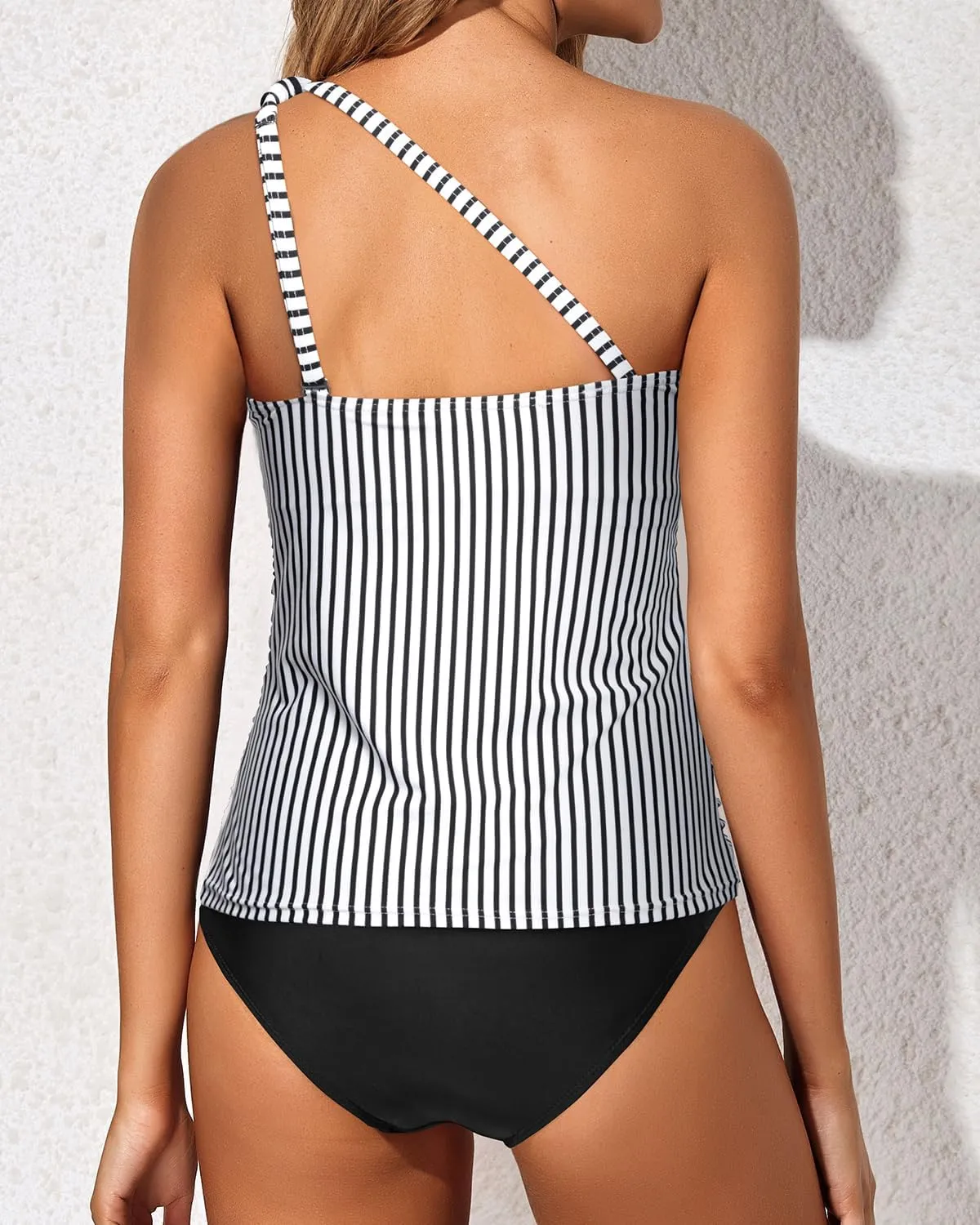 Tempt Me Two Piece Tankini Set Swimsuits for Women Tummy Control Bathing Suit One Shoulder Swimwear with Bikini Bottoms