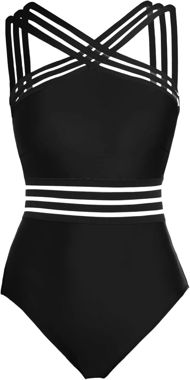 Tempt Me Women Crisscross One Piece Swimsuit Tummy Control Bathing Suit Front Crossover Swimwear