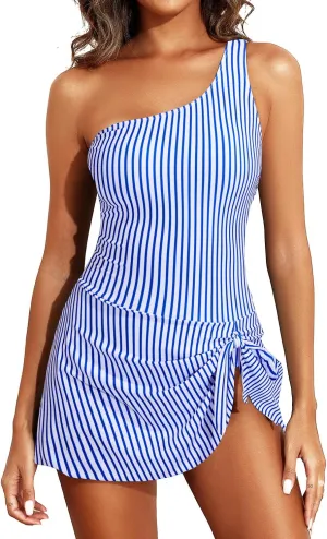Tempt Me Women One Piece Swim Dress One Shoulder Swimsuit with Skirt Tummy Control Swimdress Bathing Suit