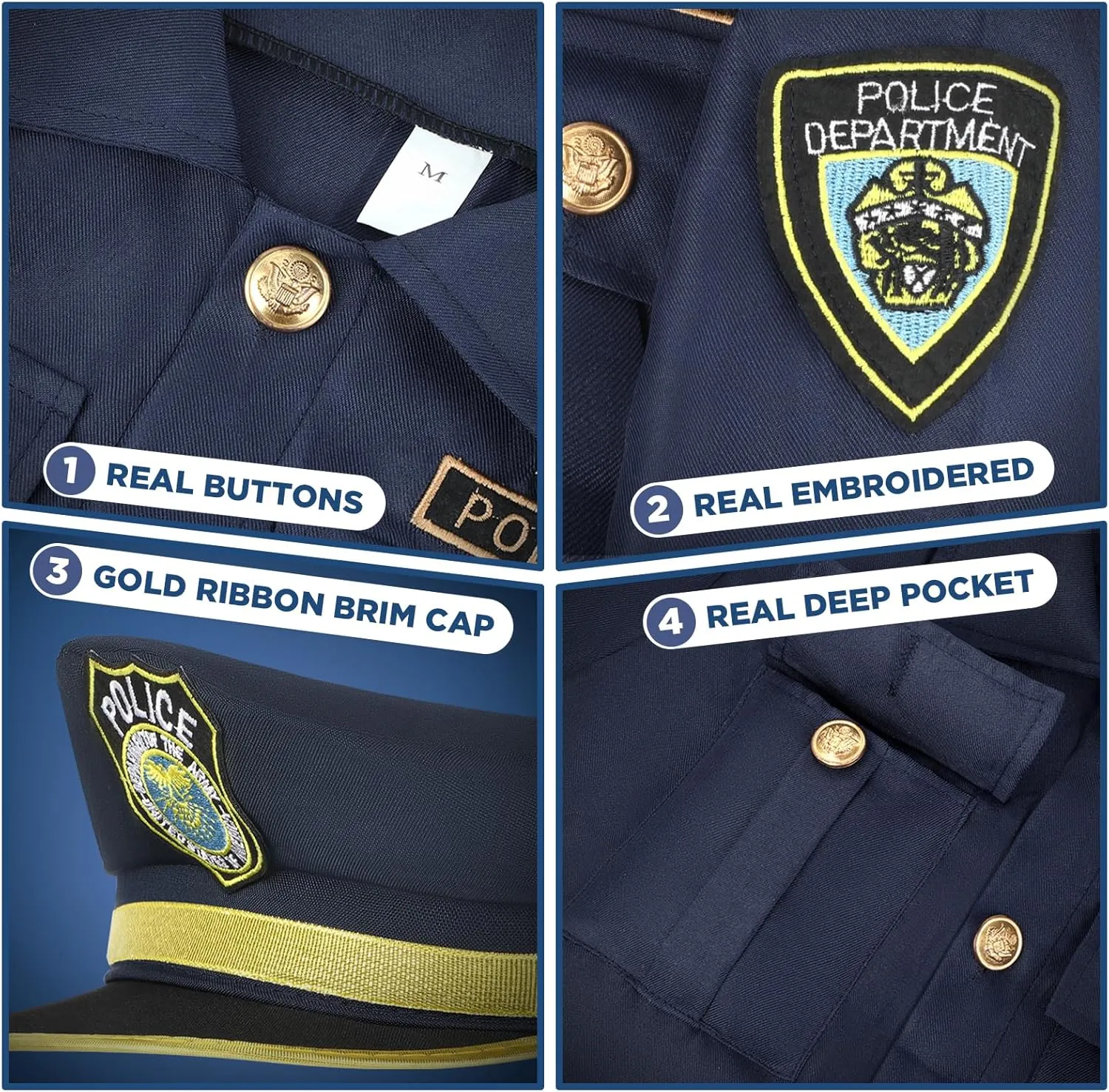 Tepsmigo Police Officer Costume for Kids, Police Costume for Kids with Cop Uniform, Recorder, shoulder lights, Halloween Costumes for Boys, Role Play Kit for Boys Girls