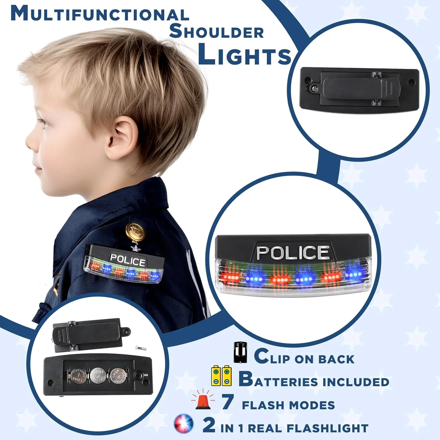 Tepsmigo Police Officer Costume for Kids, Police Costume for Kids with Cop Uniform, Recorder, shoulder lights, Halloween Costumes for Boys, Role Play Kit for Boys Girls