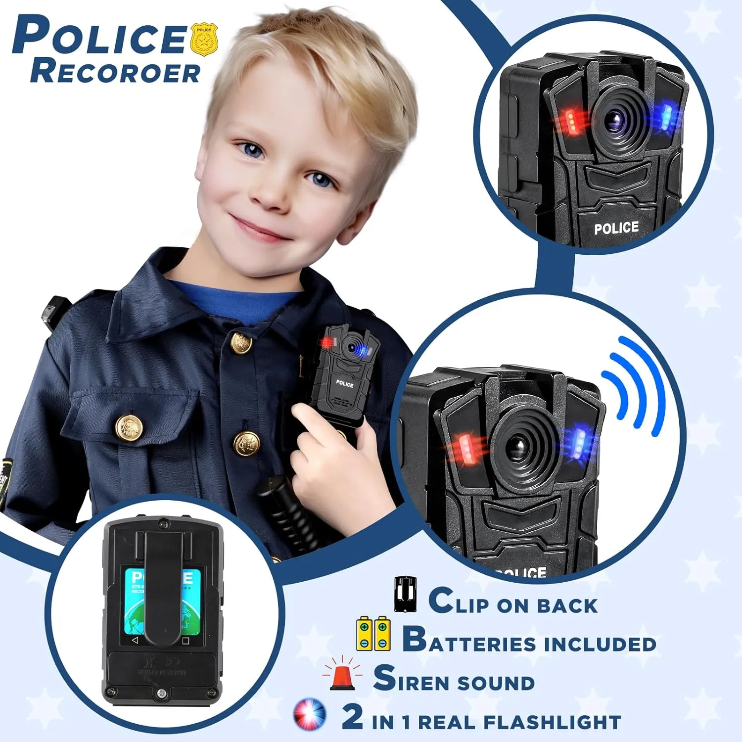 Tepsmigo Police Officer Costume for Kids, Police Costume for Kids with Cop Uniform, Recorder, shoulder lights, Halloween Costumes for Boys, Role Play Kit for Boys Girls