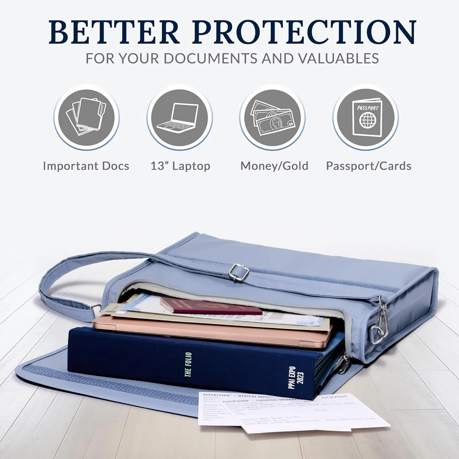 The PaperSavor™ Large Fireproof Document Bag - Waterproof & Flame Retardant Bag for Documents, Cash, & Essentials Organizer