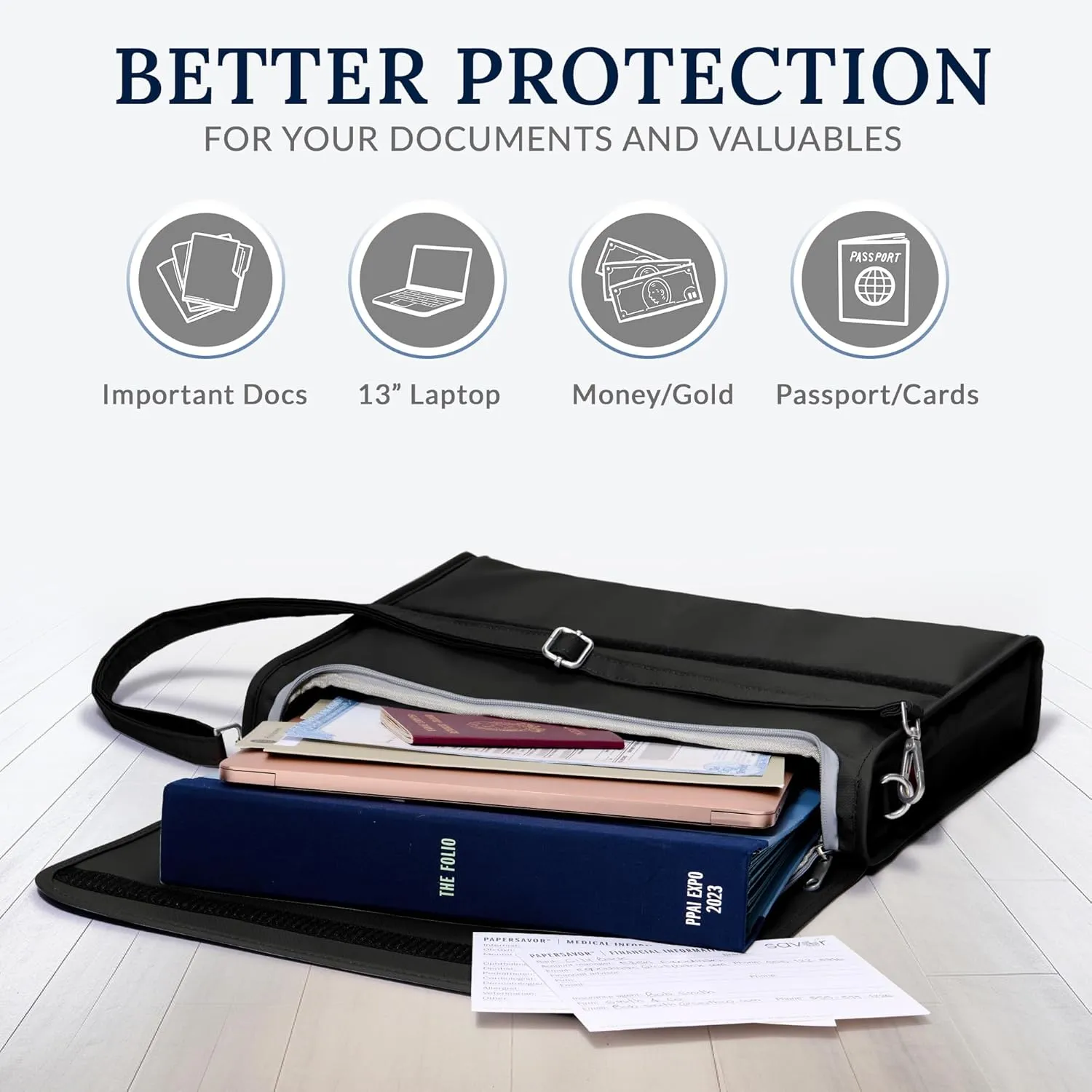 The PaperSavor™ Large Fireproof Document Bag - Waterproof & Flame Retardant Bag for Documents, Cash, & Essentials Organizer