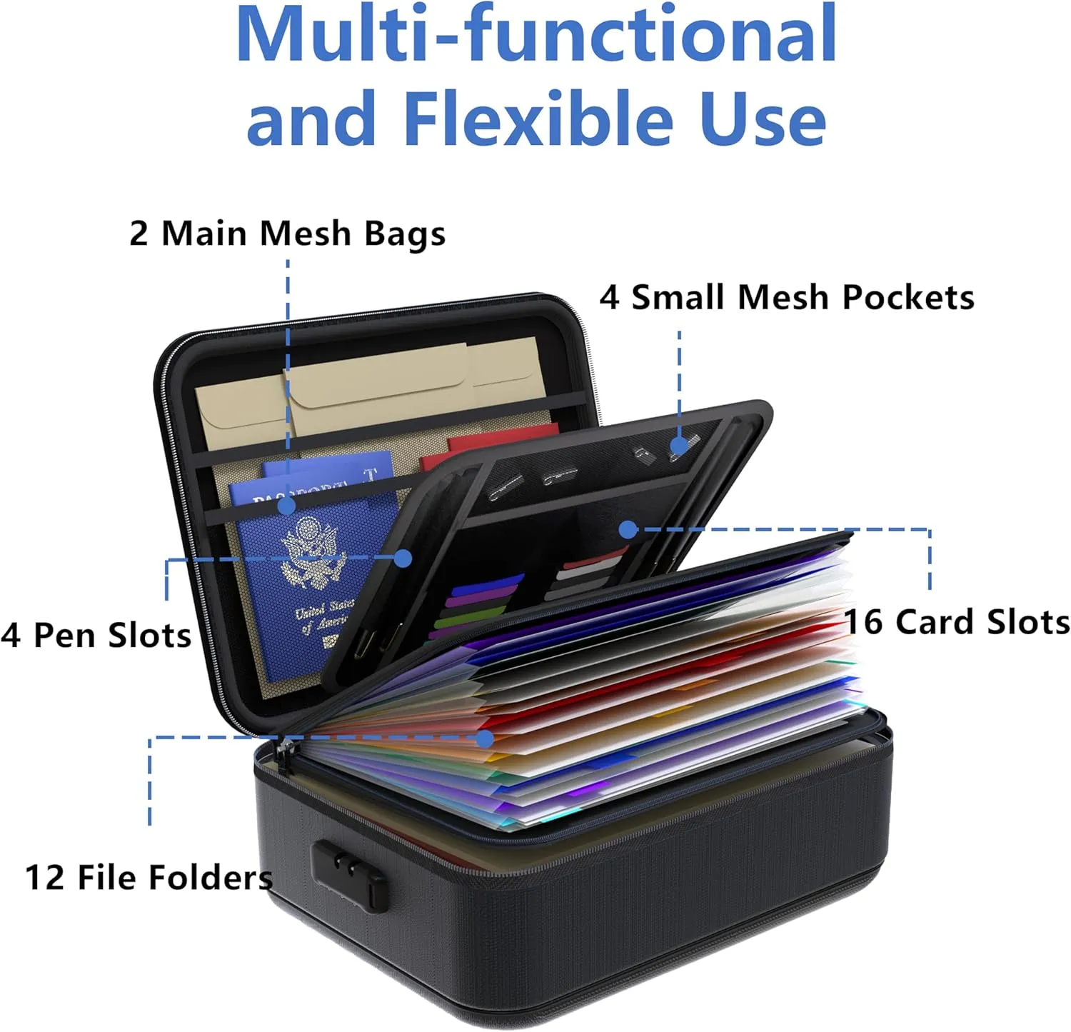 TIGERKING Fireproof Document Box Hard Case with Water-Resistant Zipper, Fireproof File Box with Lock, Document Safe Boxs for Important Documents, Certificates - Black File Organizer