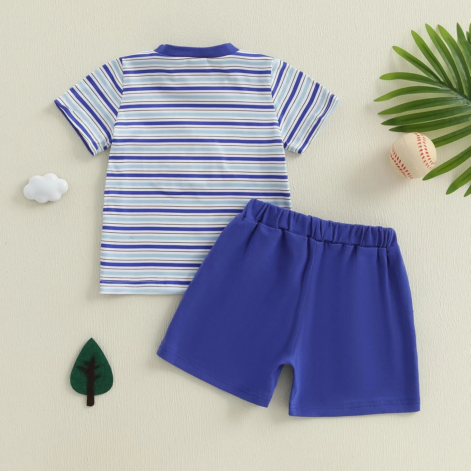 Toddler Baby Boys Summer Clothes Set Baseball//Tennis Striped Short Sleeve T-shirt and Solid Shorts Outfit