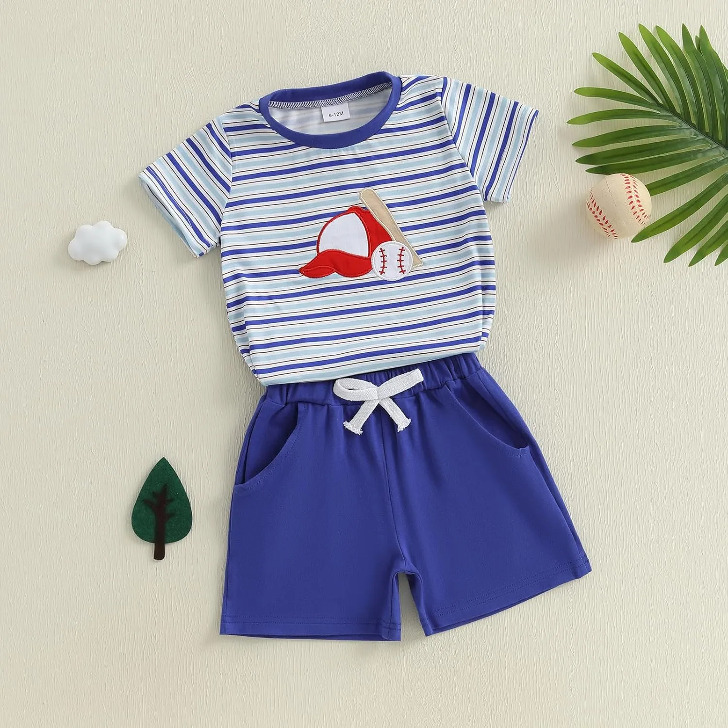 Toddler Baby Boys Summer Clothes Set Baseball//Tennis Striped Short Sleeve T-shirt and Solid Shorts Outfit