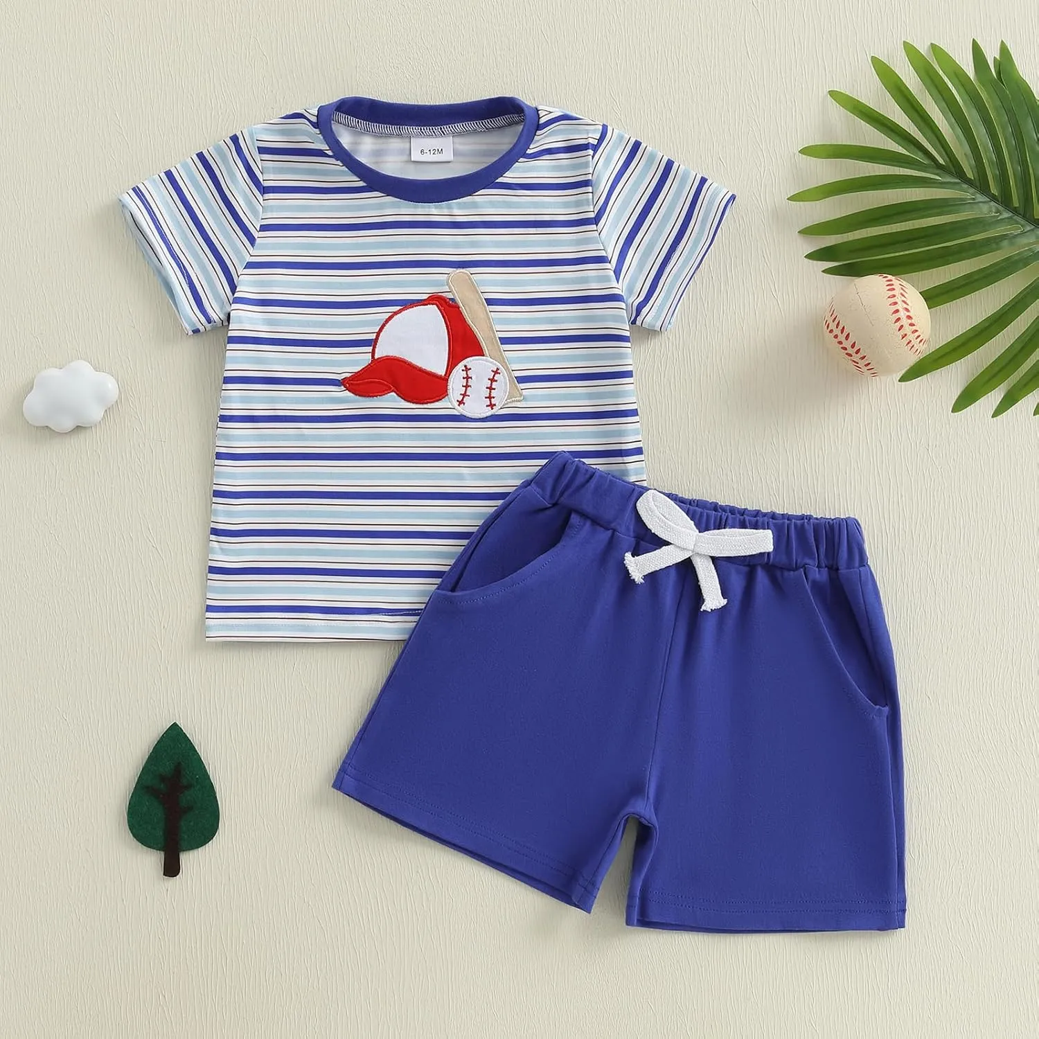 Toddler Baby Boys Summer Clothes Set Baseball//Tennis Striped Short Sleeve T-shirt and Solid Shorts Outfit