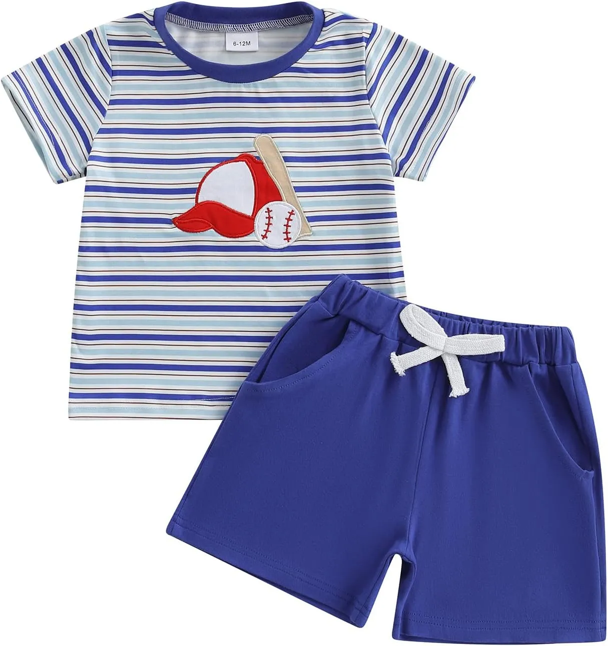 Toddler Baby Boys Summer Clothes Set Baseball//Tennis Striped Short Sleeve T-shirt and Solid Shorts Outfit
